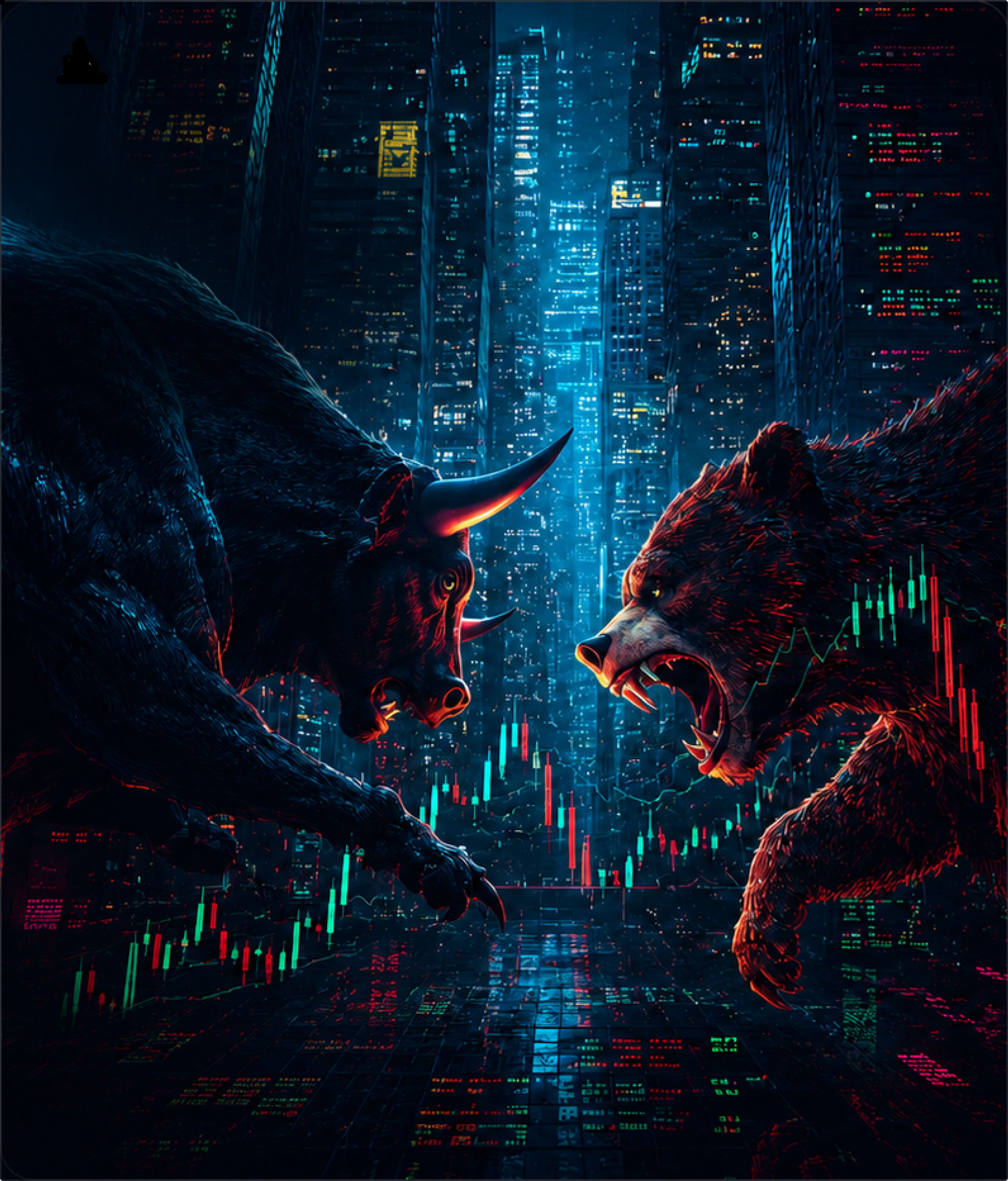 Bull and bear financial market artwork